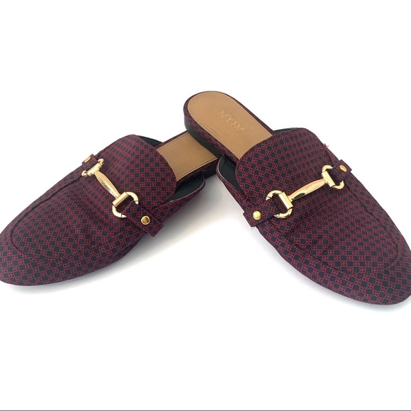 ABOUND Dark Red and Black Checkered Slip On Flat Mules Shoes Size - Picture 2 of 8